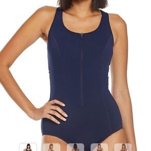 Navy Front-Zip, Plus Swim Suit